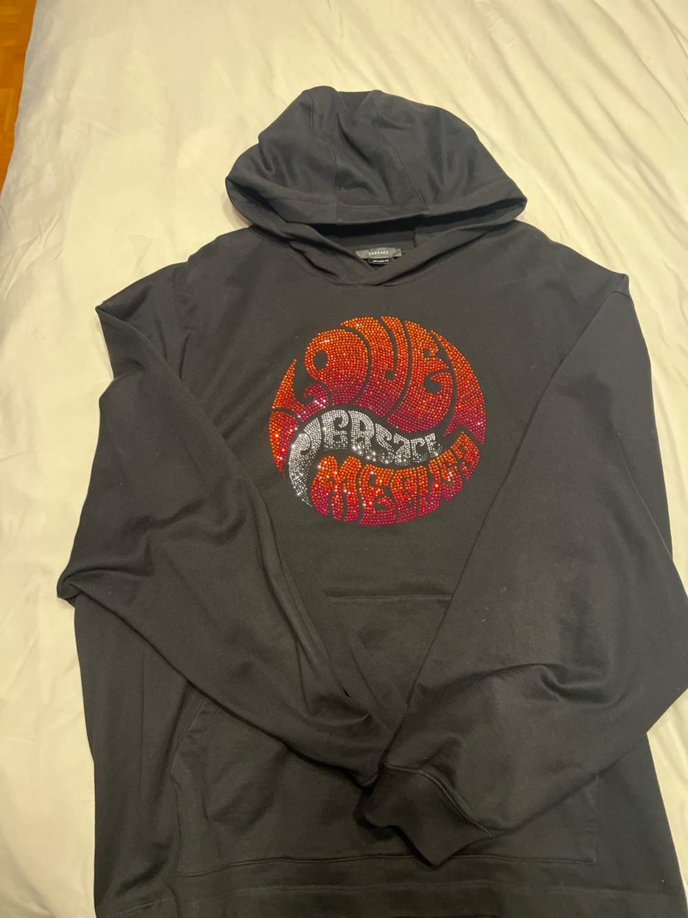Versace Black Rhinestone Graphic Long-Sleeve Shirt